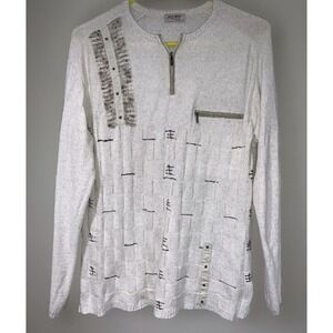 Azim Textured Knit Pullover Sweater Half Zip‎ Embellished Details Men's Size XL